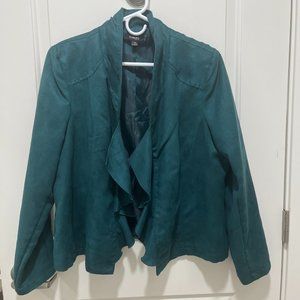 Elementz Faux Suede teal Open Front waterfall Lightweight Jacket size PXL